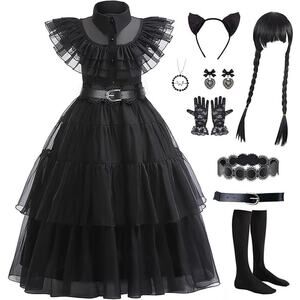 Black Goth Costume Dress for Girls 3.-5 YR Halloween Costume Wednesday Adams